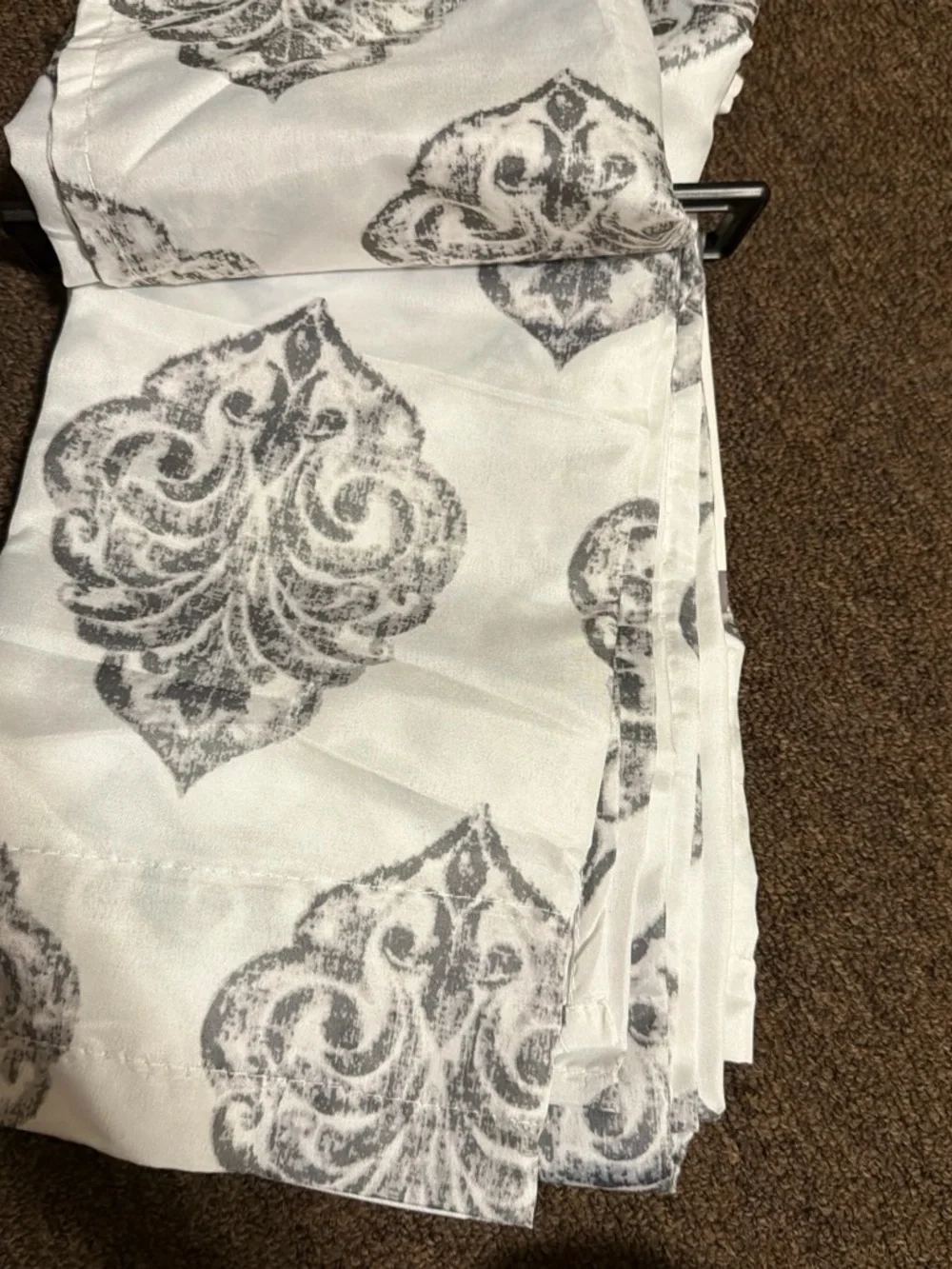 Revolution Gray and White Damask Kitchen Curtain Set